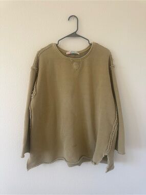 Free People Women’s FP Beach Yellow Beige Frayed Edge Crewneck Sweatshirt